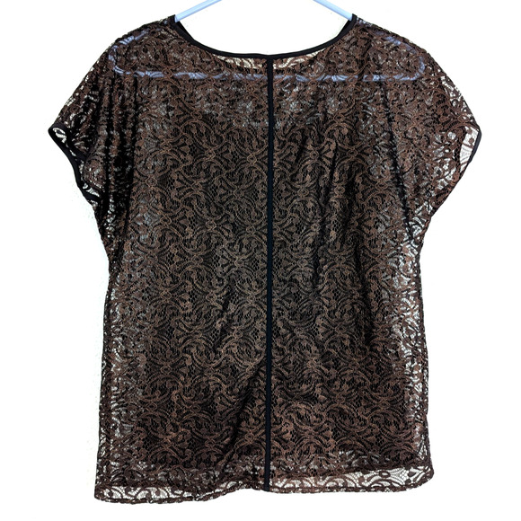 New Ann Taylor sz XS Sheer Lace Blouse copper & black tank lined 2340 - Picture 3 of 5